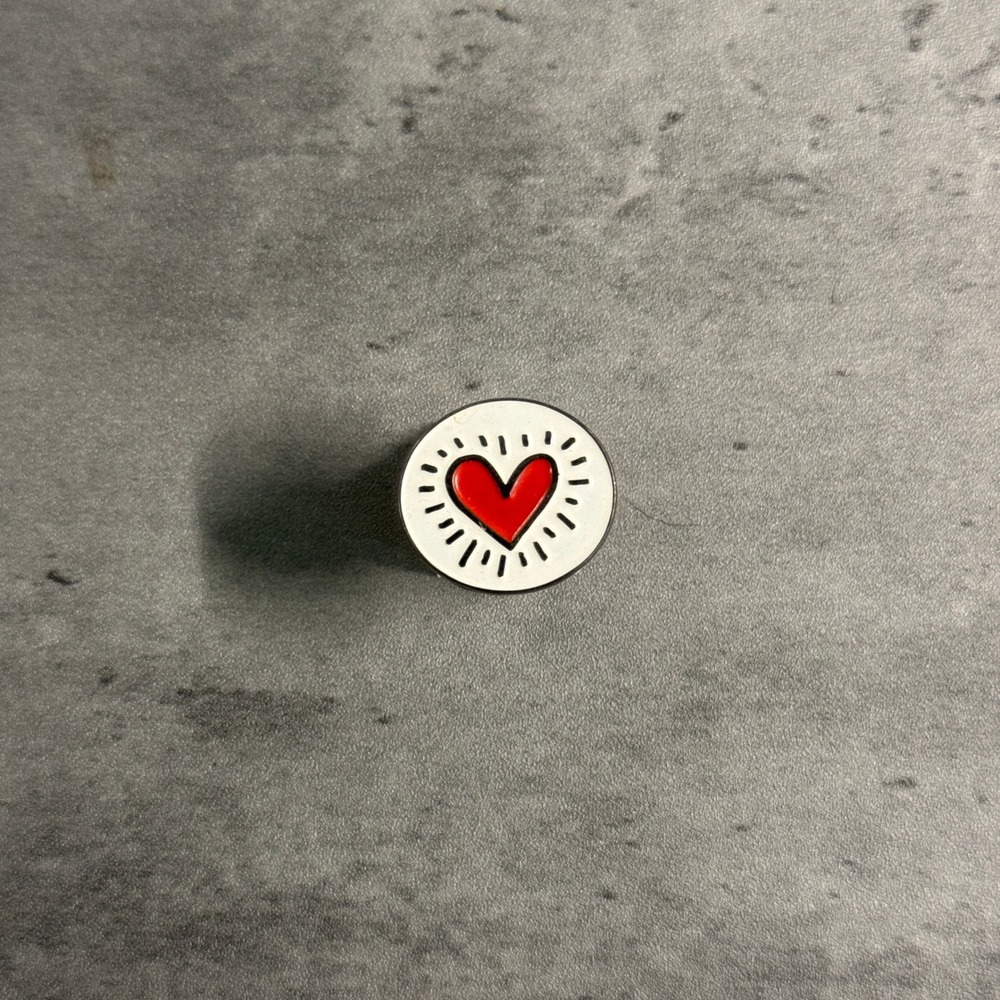 Keith Haring Heart Lapel Pin Radiant Heart White Red Pop Art Style Pintrill